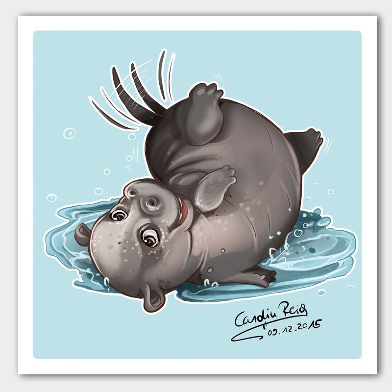 Art print baby hippo